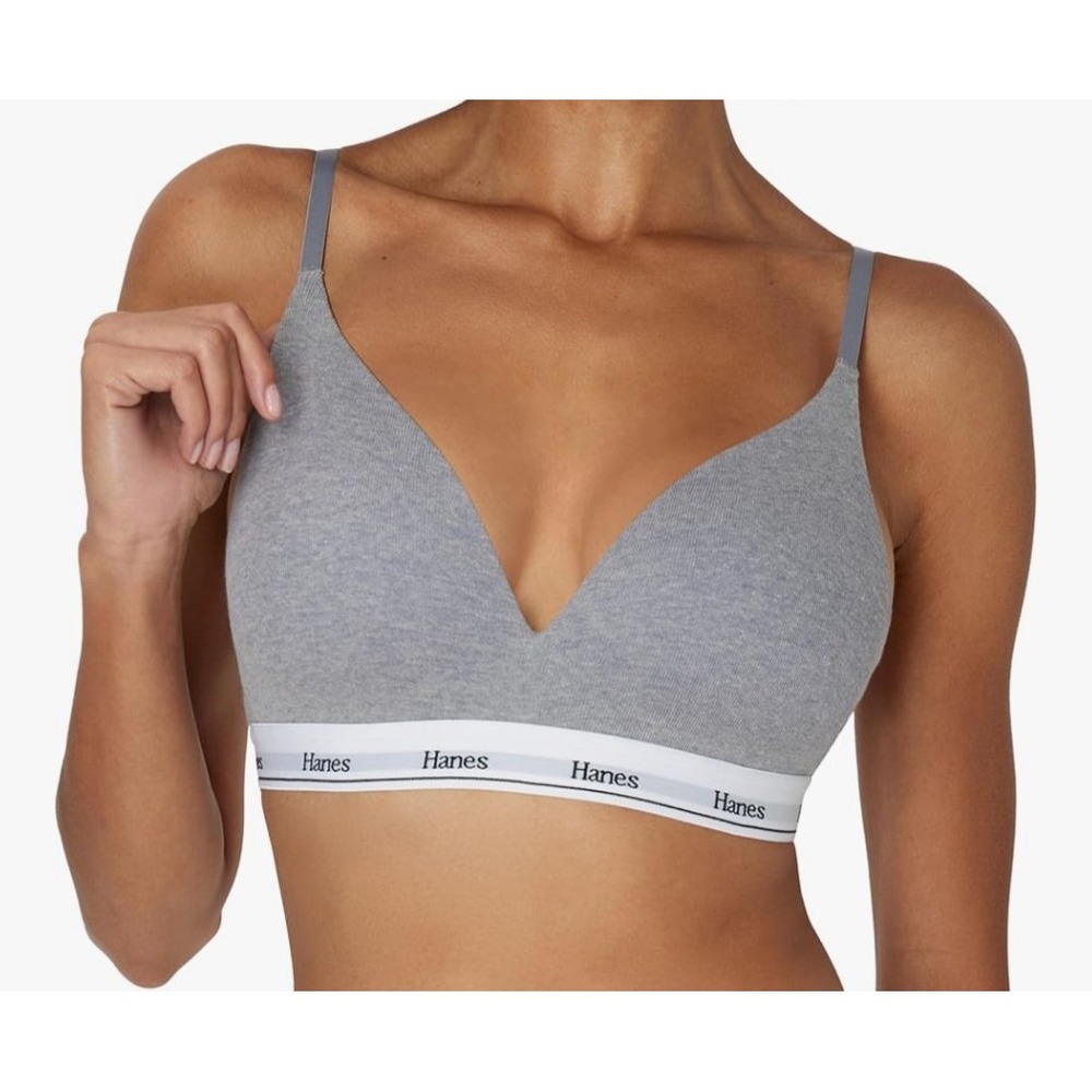 Hanes Women's Originals Full Coverage Wireless Bra gray Size small